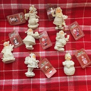NWT 7 Set Vintage Don Mechanic Snow Folk  SNOWMAN /SANTA “Let It Snow” Ornaments